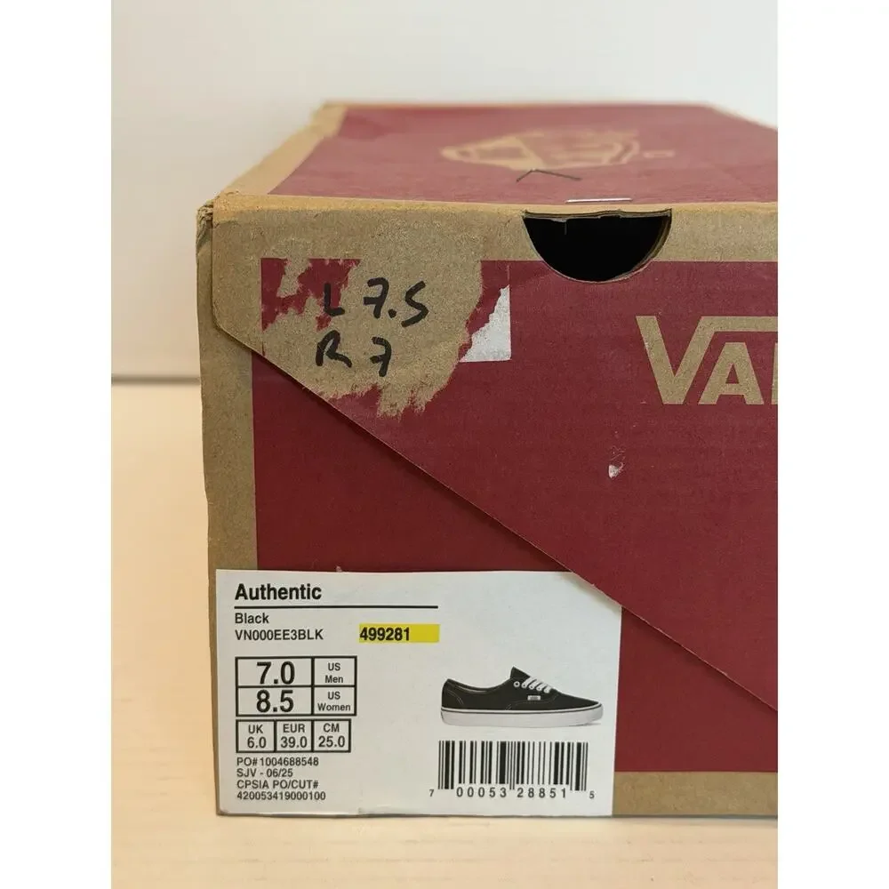 BRAND NEW Size 7/7.5 Men / 8.5/9 Women - Vans Authentic Black - VN000EE3BLK